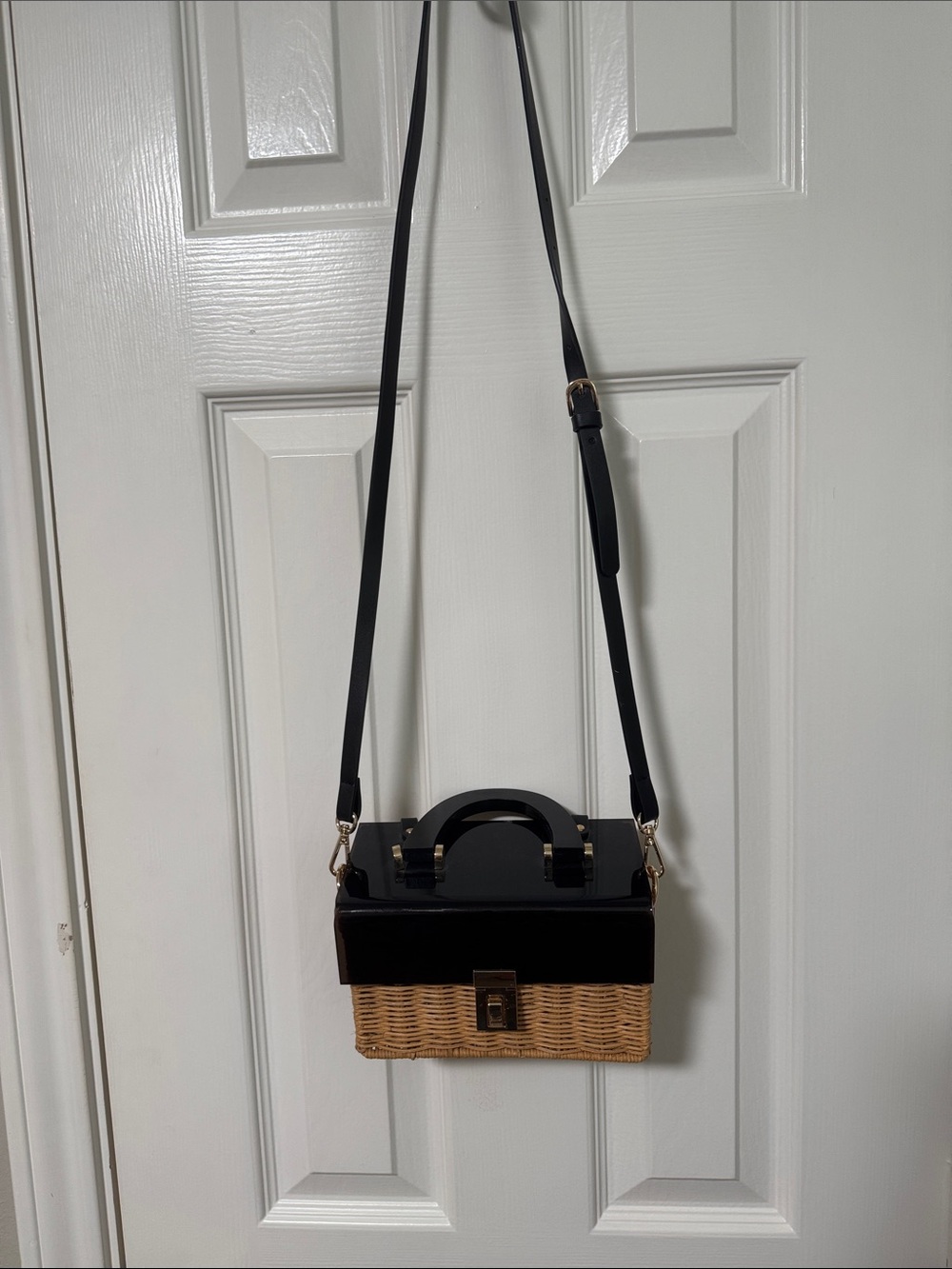 Zara Black and Natural Woven Crossbody Handbag - Classic Box Style